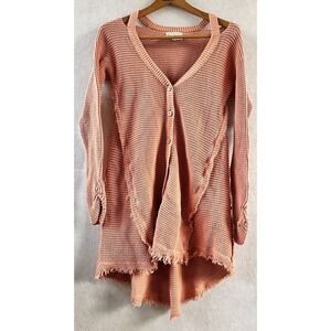 Hayden Boho Cardigan Top Cottagecore S/M Chunky Knit Oversized Peach